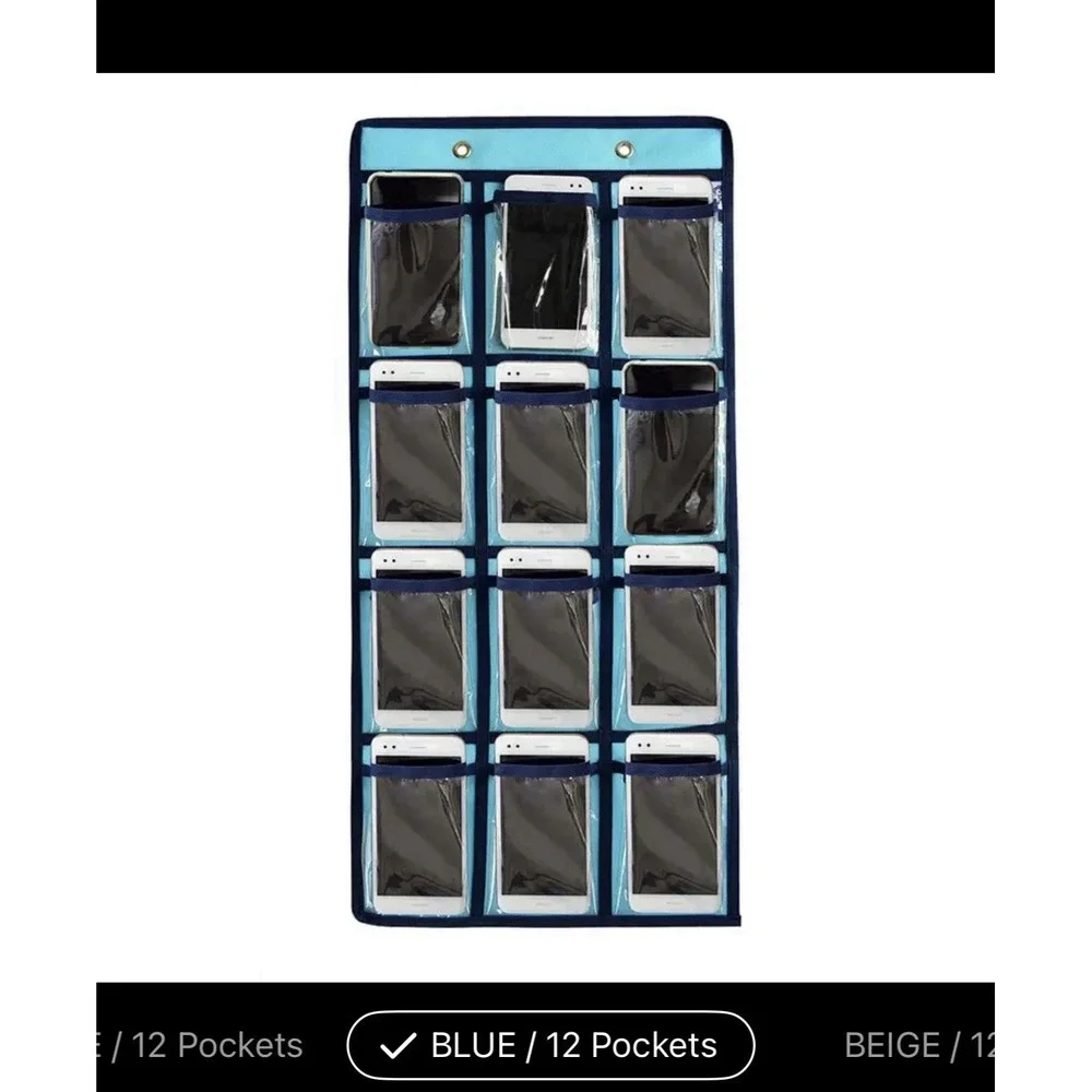 Hanging Closet Phone Underwear Sock Jewelry Storage Over The Door 12 Pocket Blue